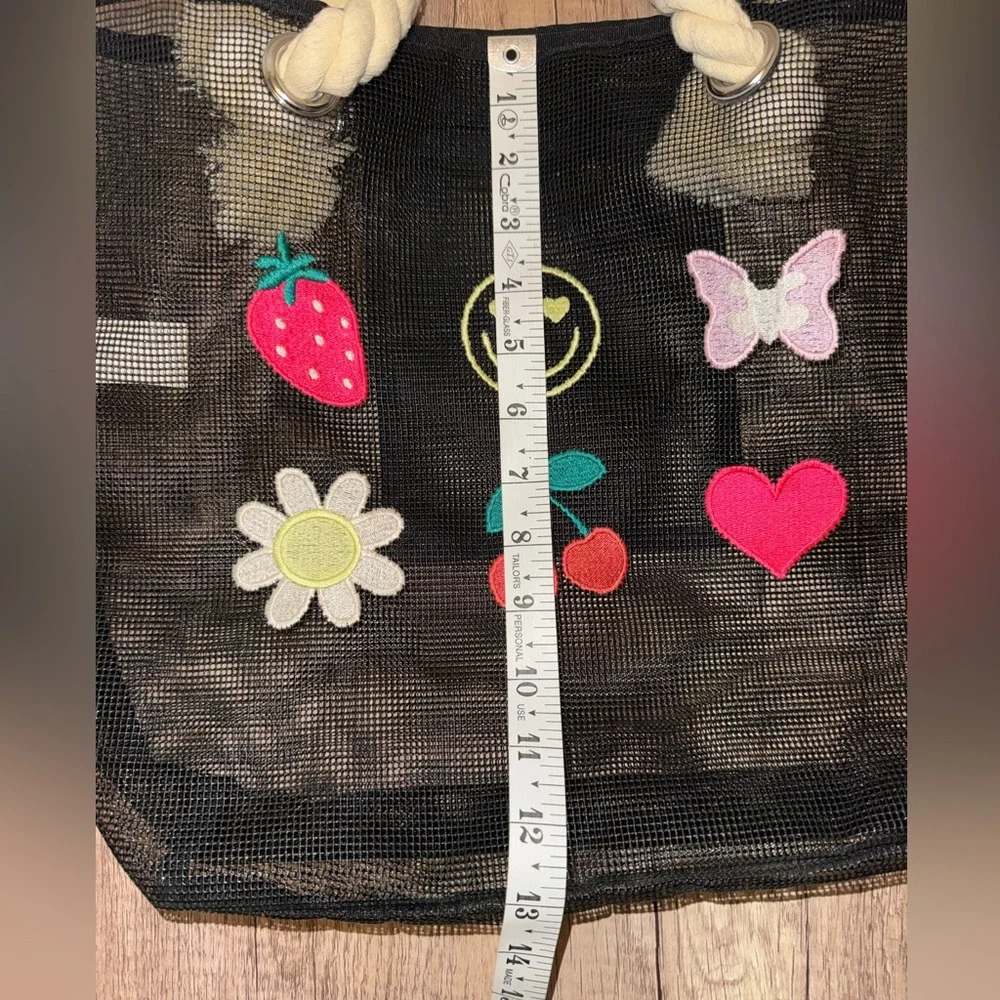 Y2K Mesh Beach Tote Strawberry Cherry Smiley Bag Beachcore Vacation Resortwear